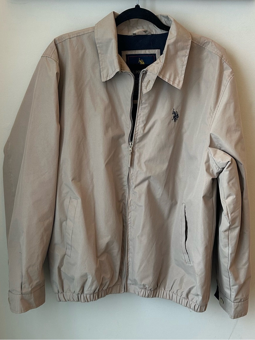 U.S. Polo Assn. L Beige Harrington Jacket Lightweight Equestrian Preppy